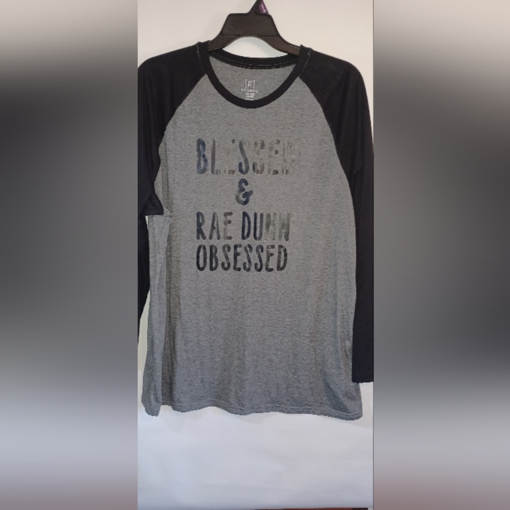 Gray and Black Long Sleeve Graphic Jersey Tee